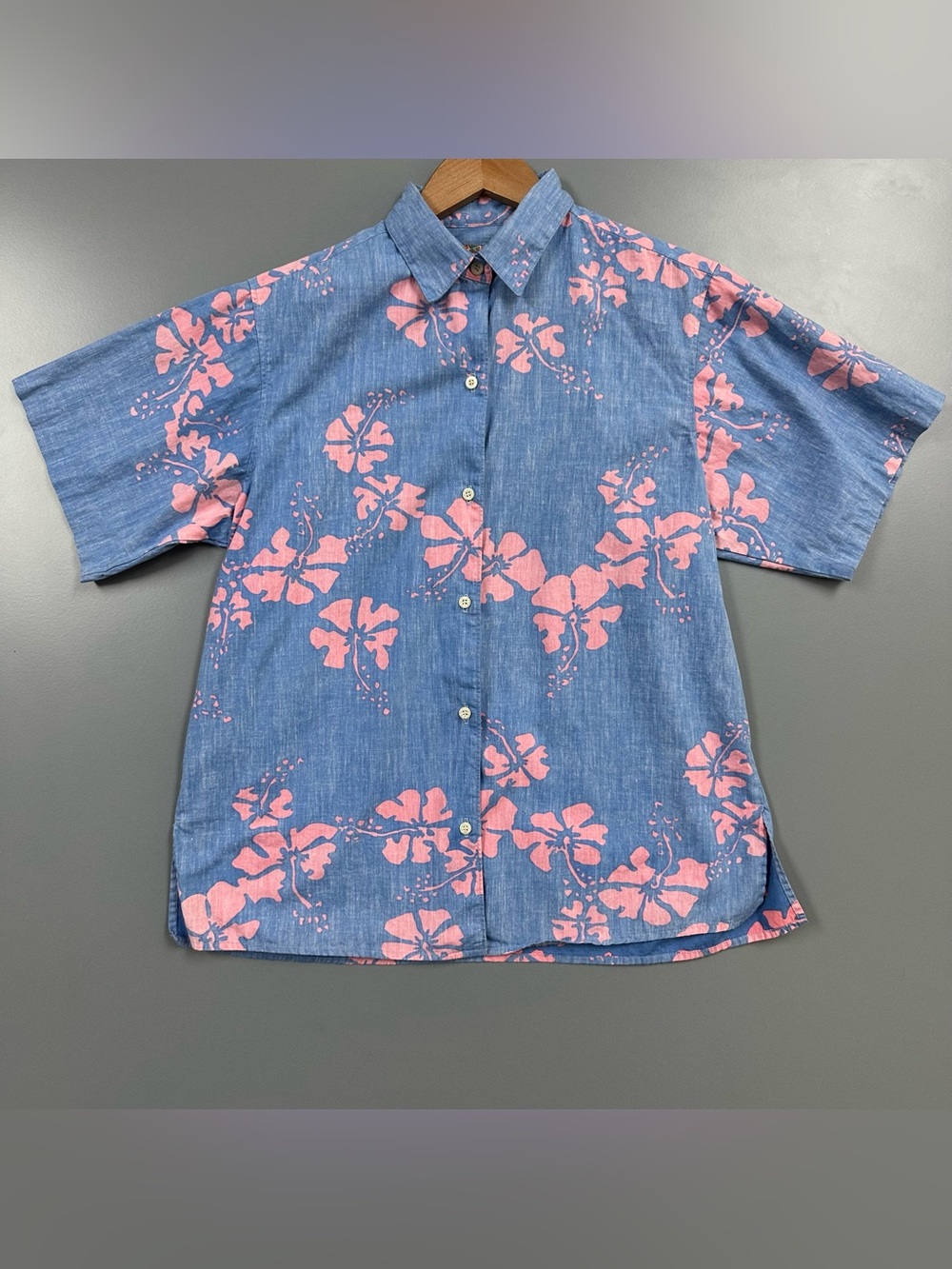 Vintage Reyn Spooner Shirt XS Blue Pink Reverse Print Hawaiian Aloha Button Up